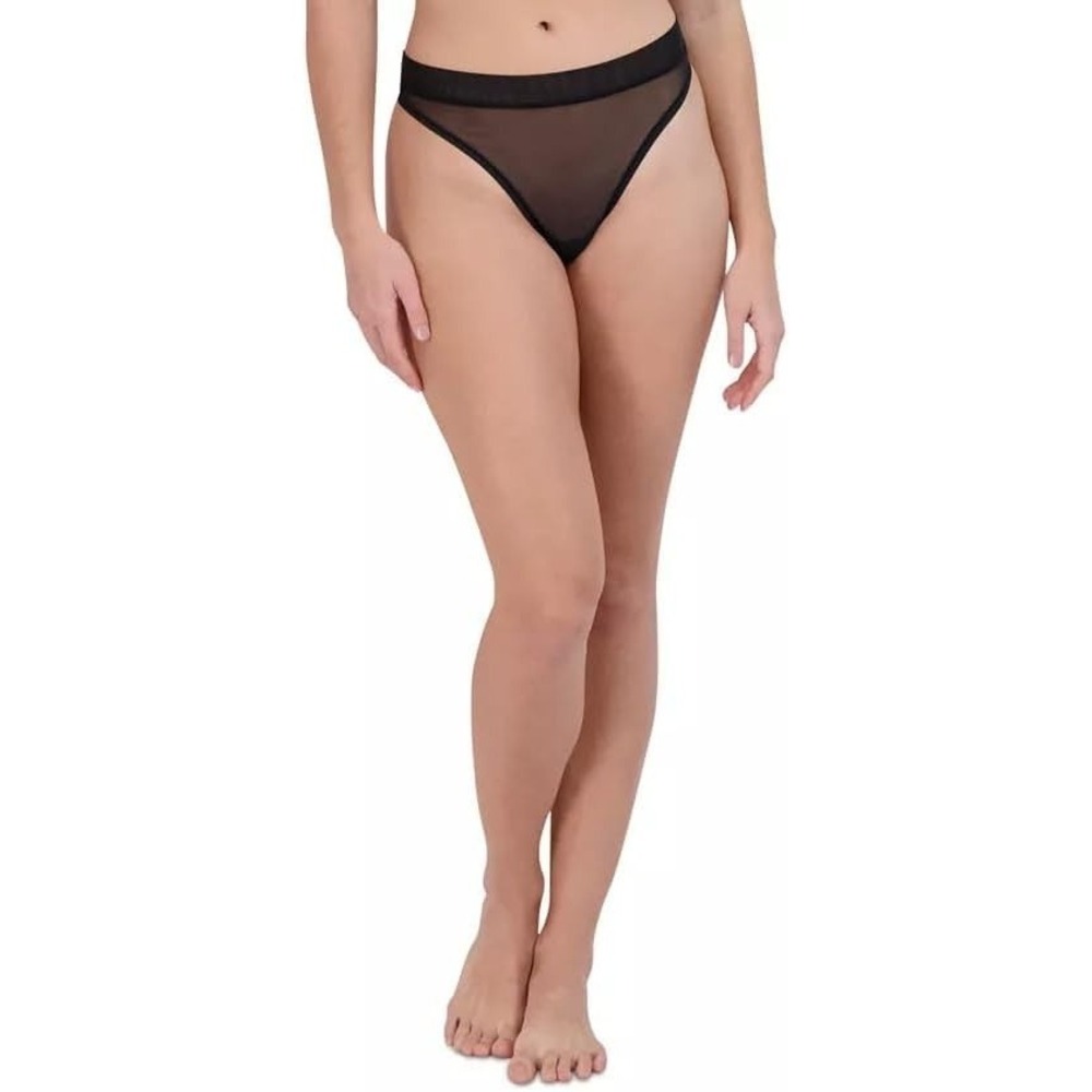 Steve Madden Women's Mesh High-leg‎ Thong Underwear Black (Large)